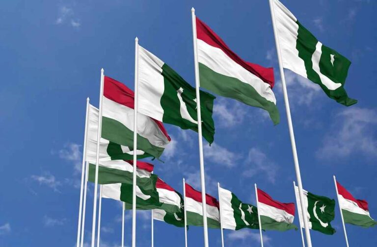 Hungary and Pakistan Flags Waving